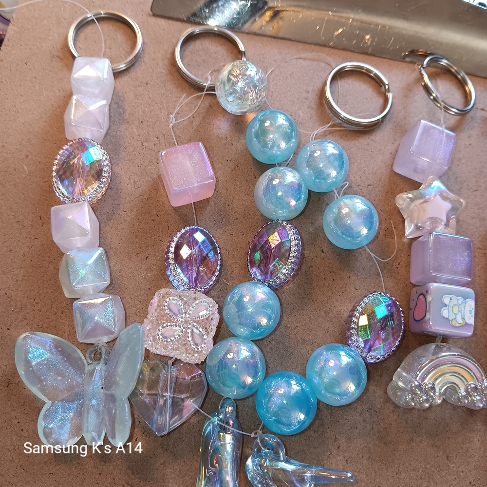 Elegant Glass Art Keychain Set - Blue and Pink